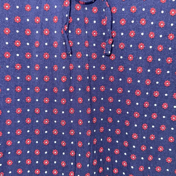 Draper James Printed Popover Tie Dress in Nassau Navy Blue Red Floral Polka Dot - Picture 9 of 16